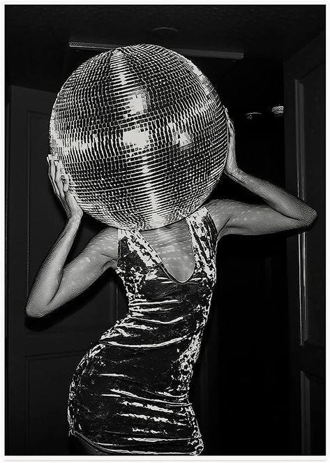 A Pinterest pin added by tull1 on Aug 27, 2024. The author is sam. May present: disco ball poster, poster, art, disco.
