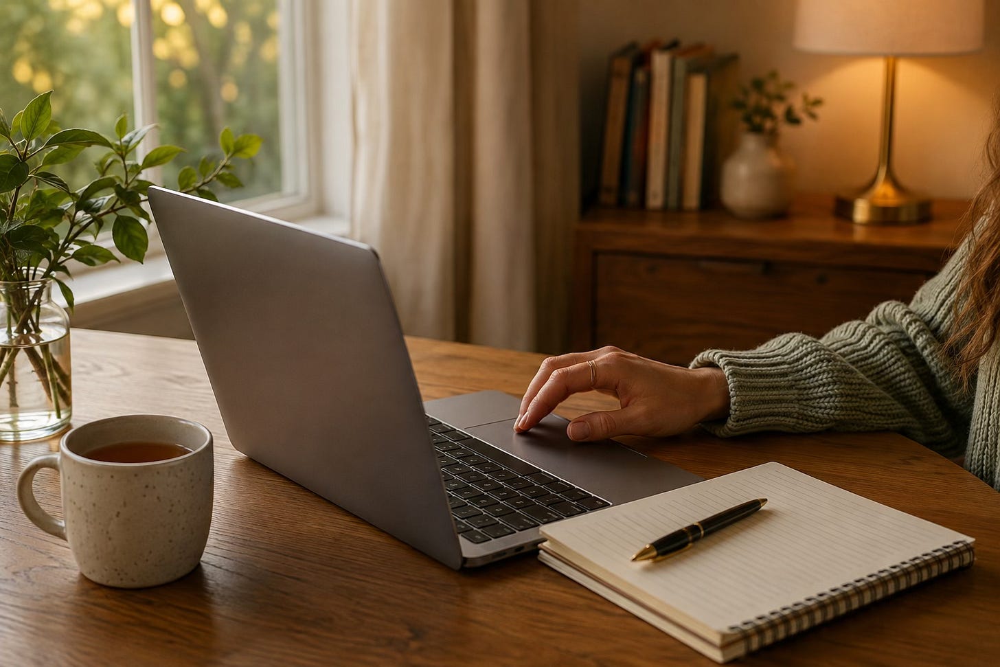 Laptop and notebook prepared for an online course launch