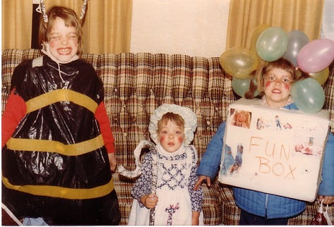 Old photographs of kids dressed in costumes for Halloween in the early 80's