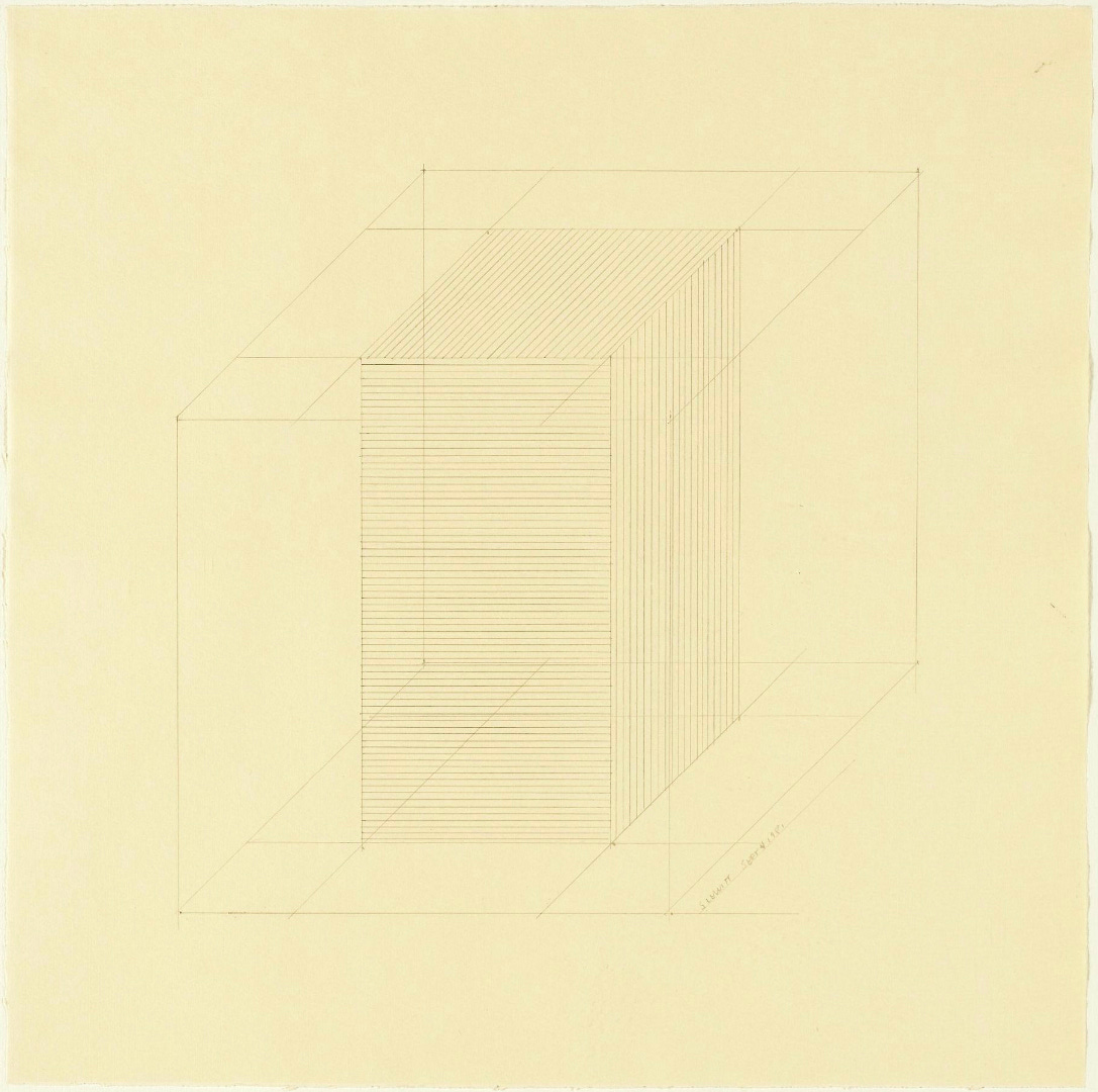 Sol LeWitt, Form derived from a cube, (graphite lead on cream paper glued onto cardboard), 1981 [Centre Pompidou, Paris. The Estate of Sol LeWitt / © Adagp, Paris. Photo: Georges Meguerditchian/Centre Pompidou]