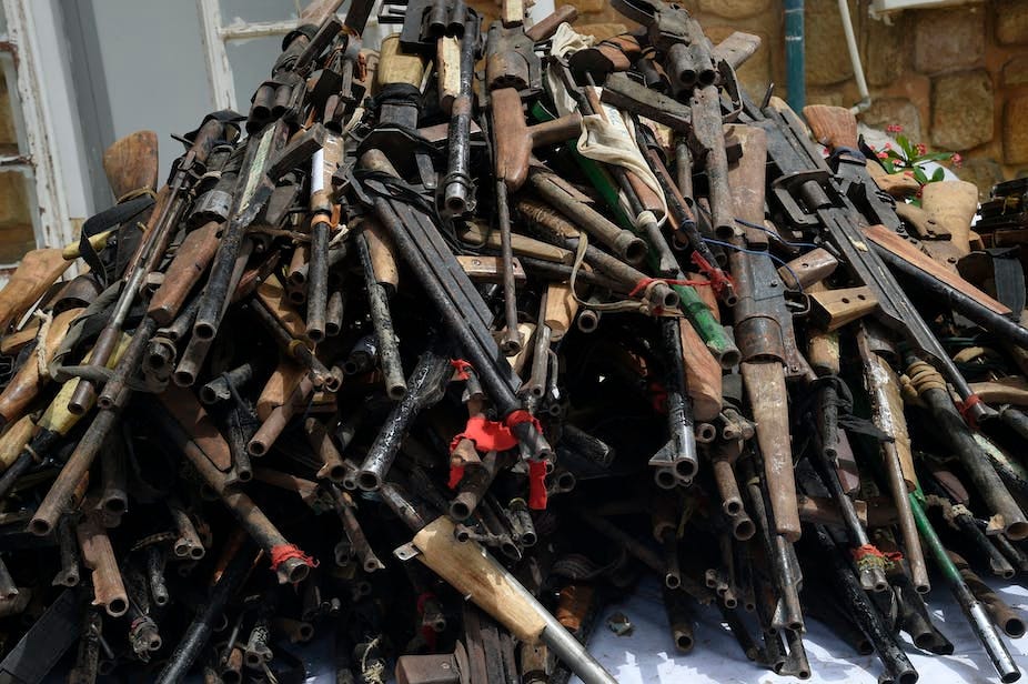 Guns piled in a triangle Guns piled in a triangle