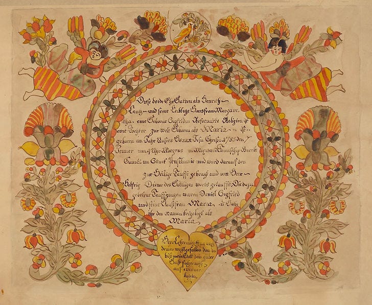 Baptismal certificate, ca. 1785 (source)