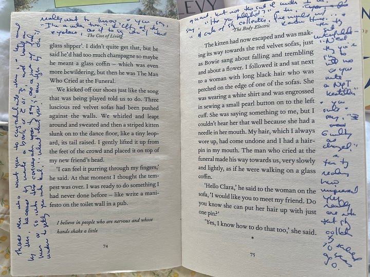 Deborah levy book with margin notes