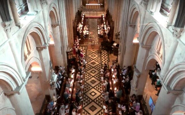 Screen capture from video of a special Church of England ceremony to mark and apologize for the 1222 Synod of Oxford, held at Christ Church Cathedral in Oxford, May 8, 2022. (YouTube) Screen capture from video of a special Church of England ceremony to mark and apologize for the 1222 Synod of Oxford, held at Christ Church Cathedral in Oxford, May 8, 2022. (YouTube)