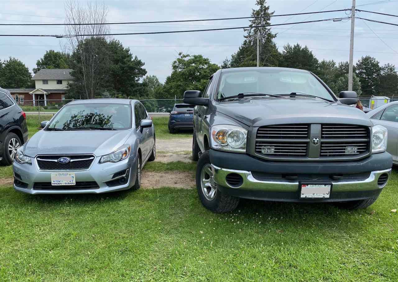 Pickup truck and our subaru