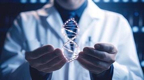 Doctor hold human DNA molecular structure. . photo