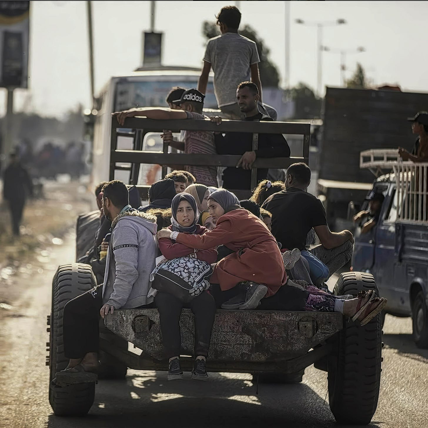 In their way leaving the city A lot of pain, sadness and suffer.  Like the Palestinian born only to suffer.