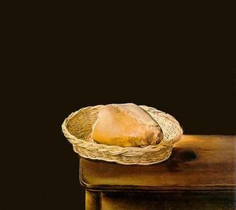 Dali's Basket of Bread, a few slices of bread painted with obsessive realism Dali's Basket of Bread, a few slices of bread painted with obsessive realism