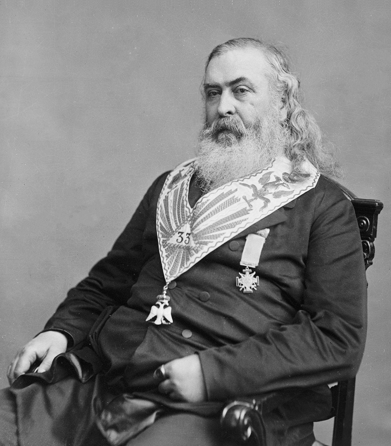 Pike in Masonic regalia by Mathew Brady.