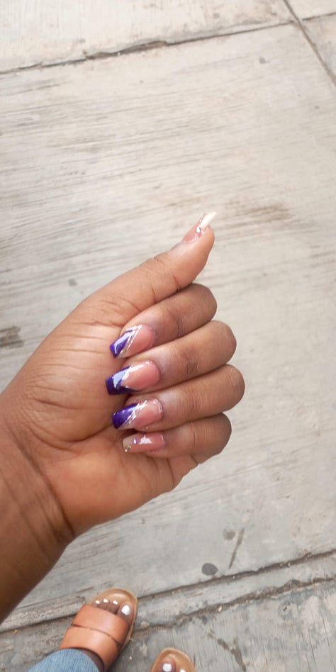 6 Images of fingers with different nail polish.