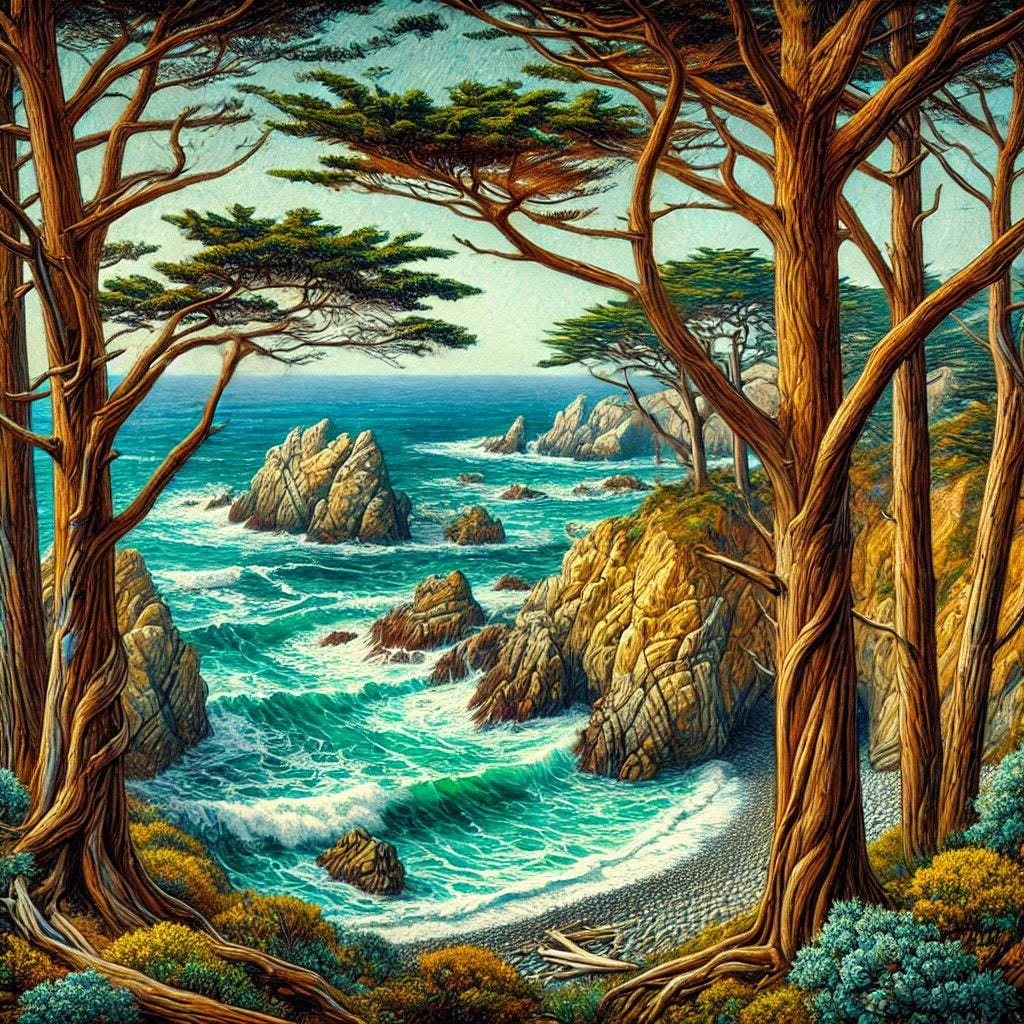 garrapata state park in the style of georgia o'keefe