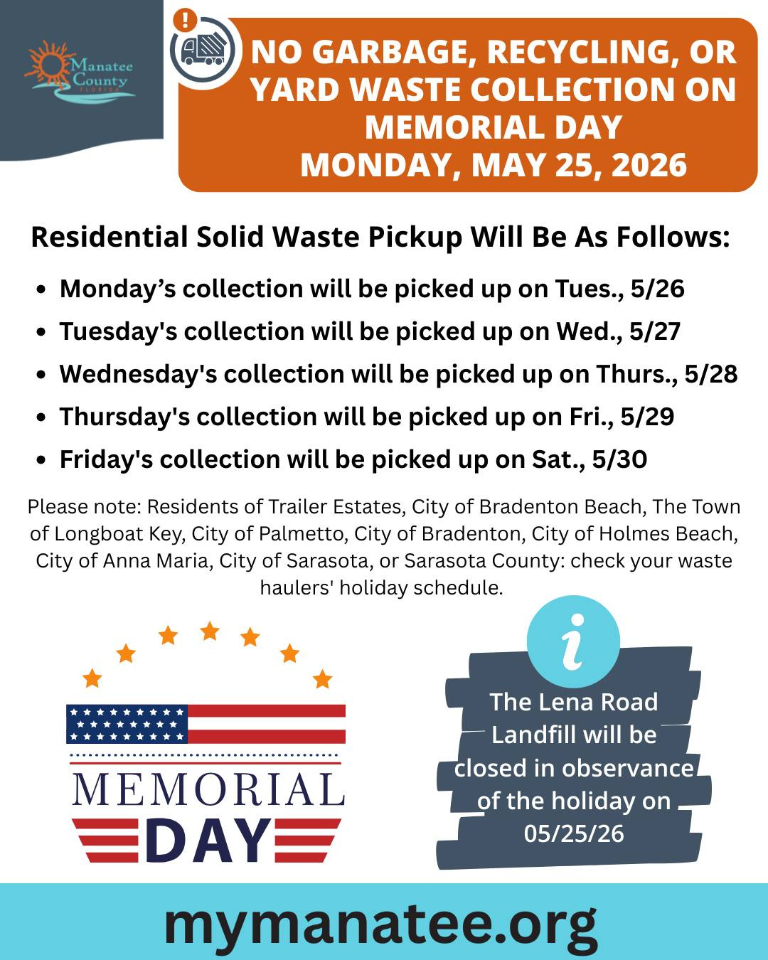 Manatee County Garbage Pickup Schedule 2027