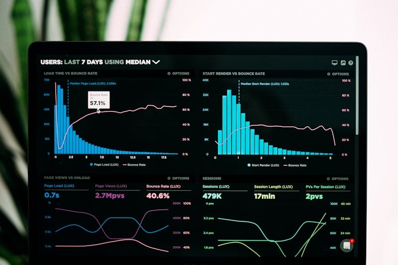 A professional consultant reviewing analytics and metrics on a computer screen, symbolizing fractional CTO advisory work
