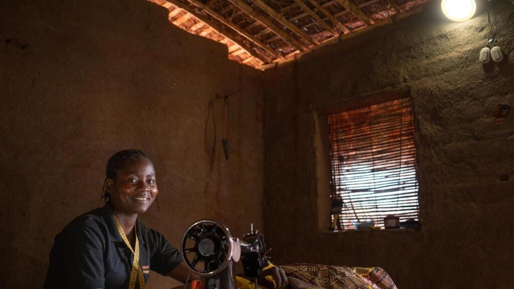 Ethel Botomani in the village of Kasakula has received solar power thanks to the operation 'Light a Village', in Malawi, thanks to the Charity SolarAid, which powered the village at 110 percent on 26 August 2026.