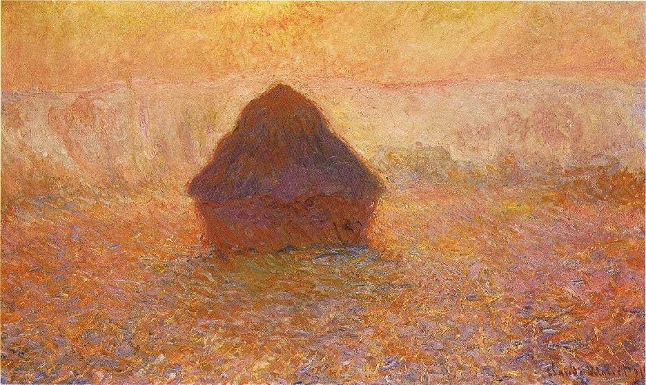 Monet wheatstack sun in the mist Monet wheatstack sun in the mist