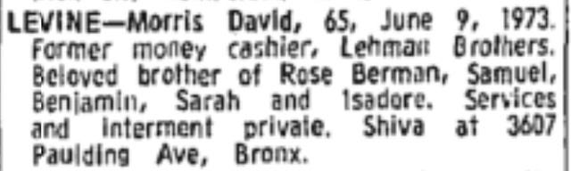 Morris Levine's death notice in The New York Times (New York Times)