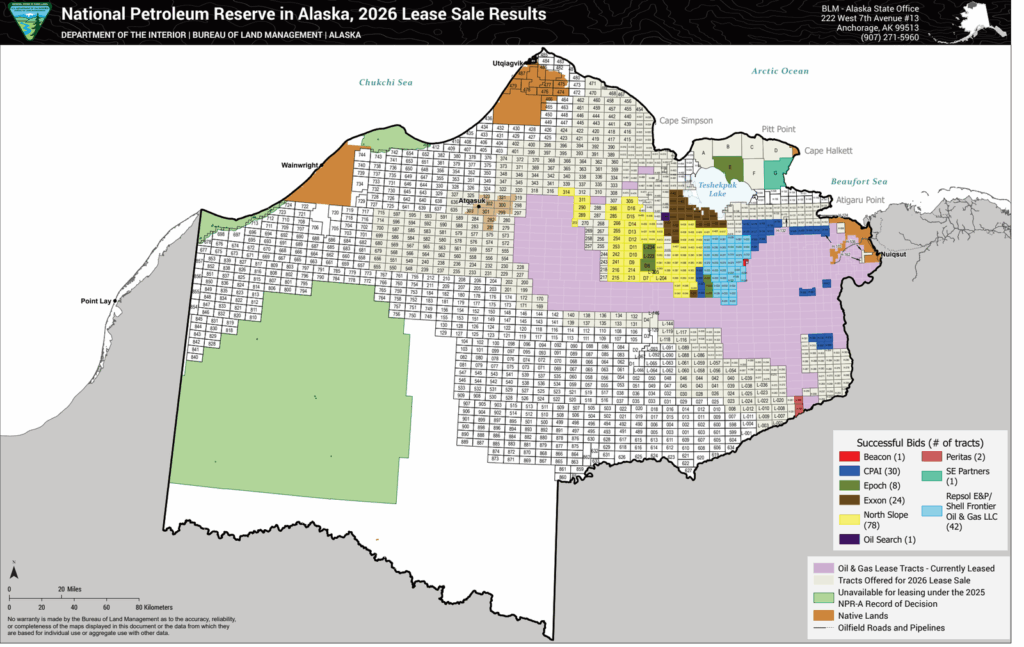 A map produced by the U.S. Bureau of Land Management shows winning bids from last week's lease sale.