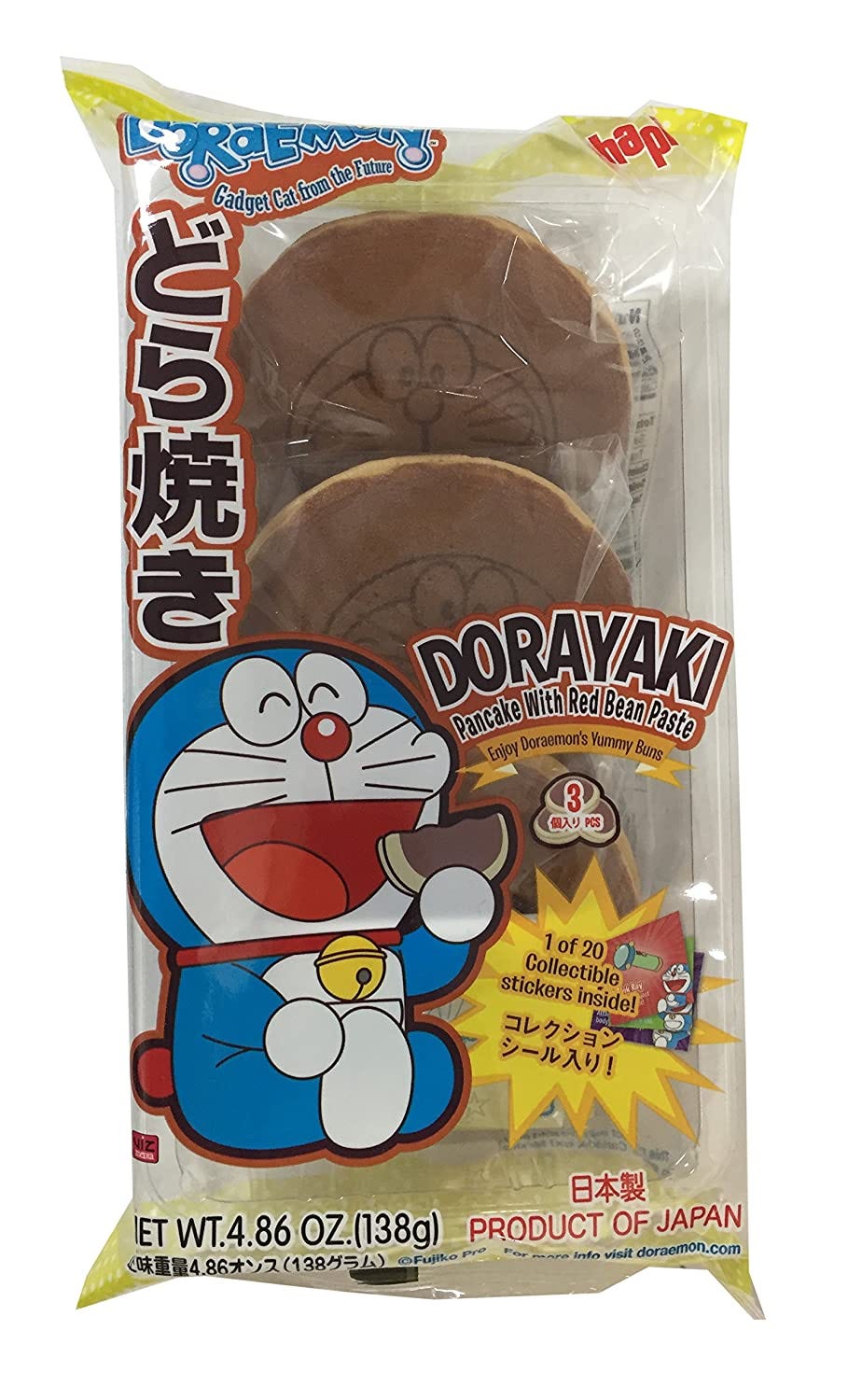 Amazon.com: Doraemon Dorayaki Pancake with Red Bean Paste 3 Piece per Pack  (2 Pack) : Grocery &amp; Gourmet Food