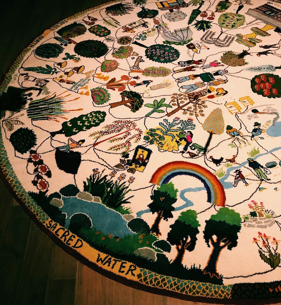 a round rug with a map of the world on it