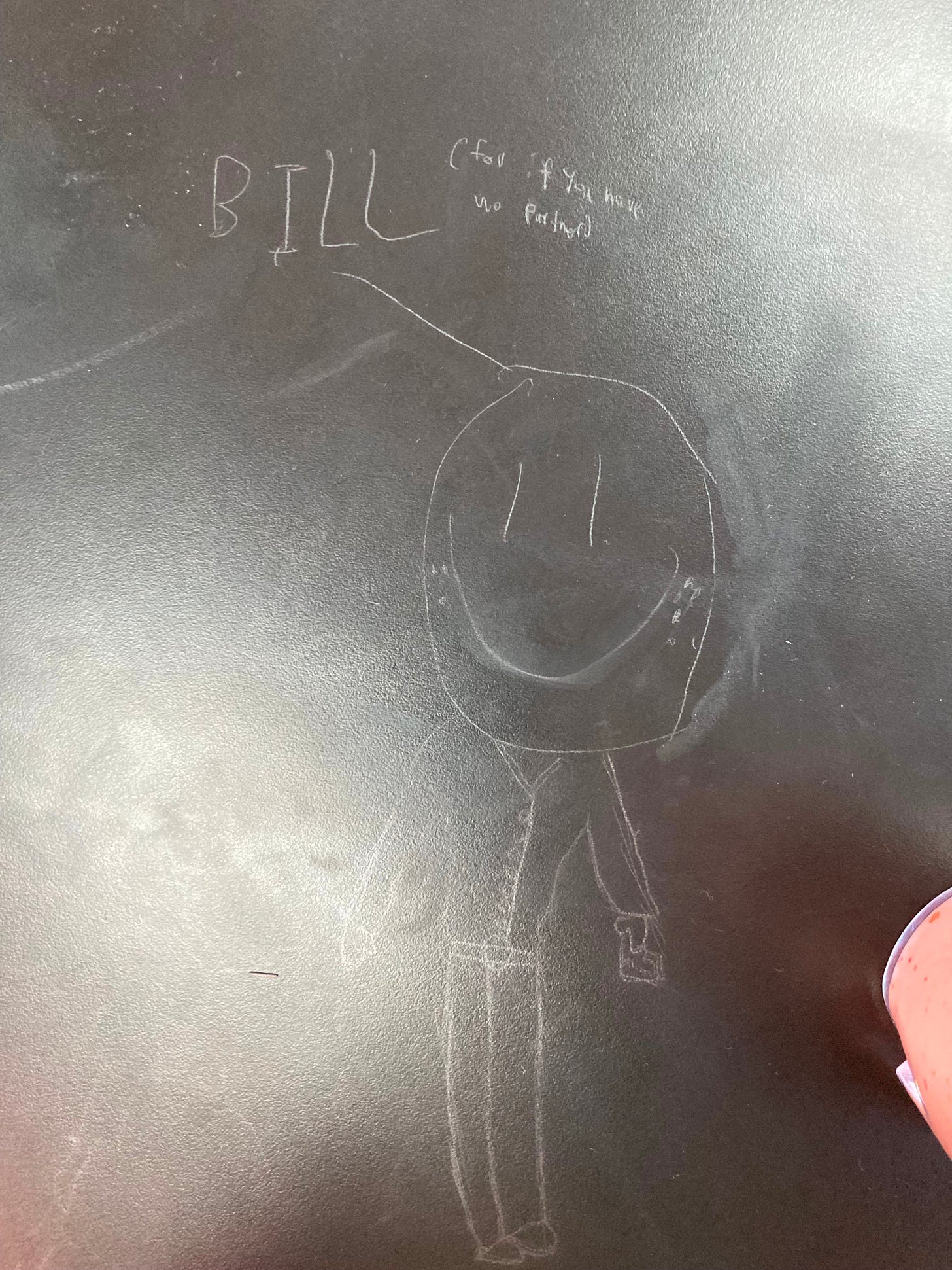A pencil drawing of a guy, drawn on a student desk