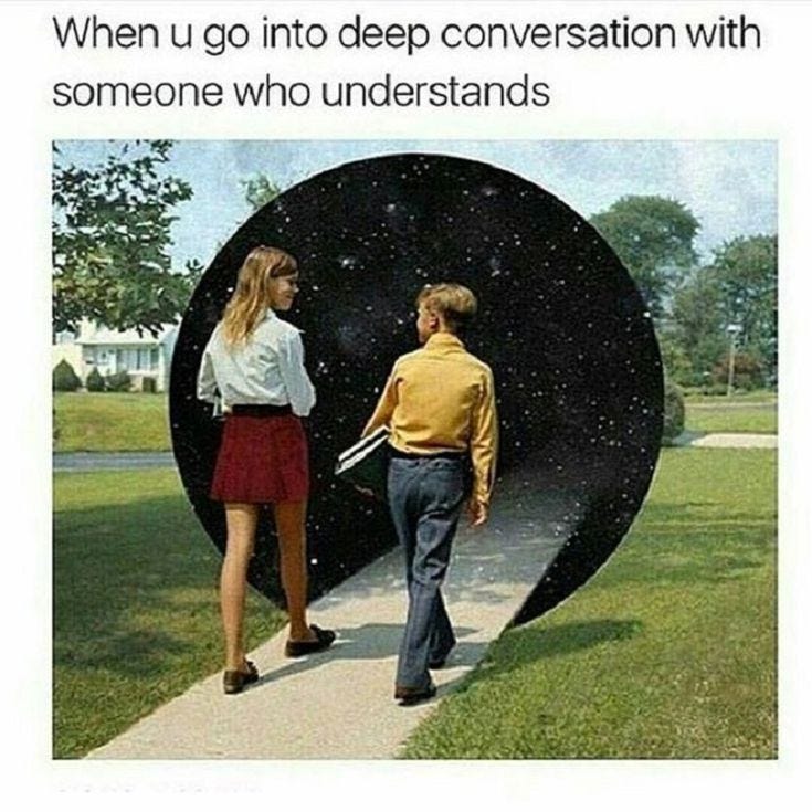A Pinterest pin added by theleonardo on Nov 06, 2024. The author is Dominic Mittiga. May present: you go into a deep conversation, deep conversation, conversation.