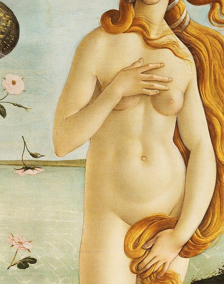 Detail of the hands of Venus