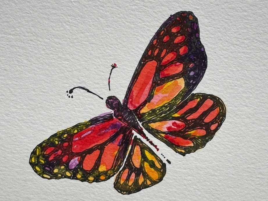 A colorful Monarch butterfly that I painted on the trip & gifted to a friend in Florida.