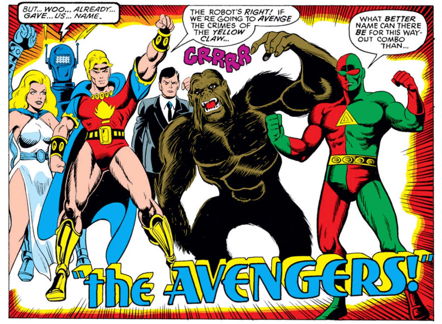 The 1950s Avengers - Venus, the Human Robot, Marvel Boy, Jimmy Woo, Gorilla-Man, and 3-D Man