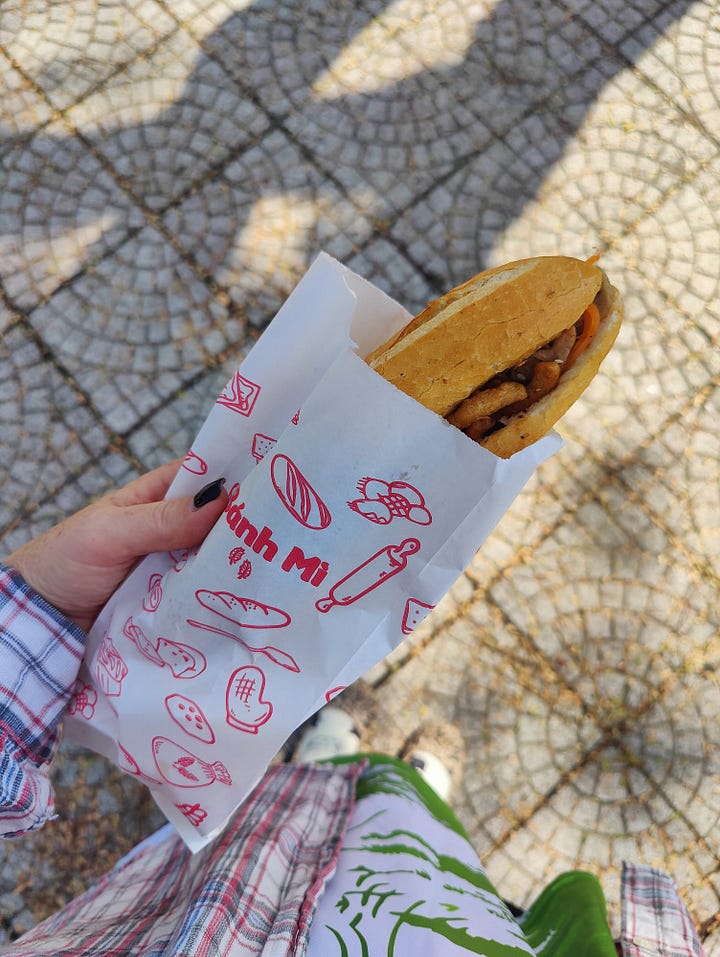 photos of Bánh Mì Chay and the seller stand/cart
