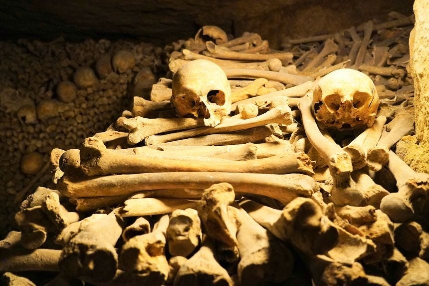 skulls and bone in the catacombs italy