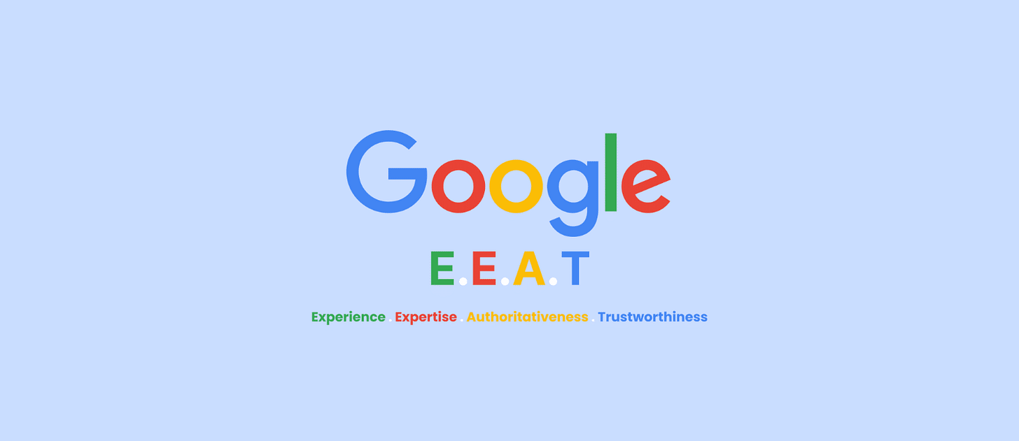 Graphic explaining Google’s E-E-A-T content framework: Experience, Expertise, Authoritativeness, and Trustworthiness.
