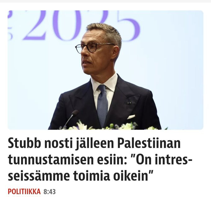 Suomen presidentin mukaan islamistisen sharia-lain natsi-terrorismihautomon, Gazan ja samojen terroristien hallitseman Länsirannan tunnustaminen palkinnoksi 1200 ihmisen julmasta kidutus-, raiskaus- ja murhateosta videoilla sekä 200 ihmisen kaappamisesta tunneleihin on: “Intresseissämme toimia oikein”. Suomen presidentin mukaan islamistisen sharia-lain natsi-terrorismihautomon, Gazan ja samojen terroristien hallitseman Länsirannan tunnustaminen palkinnoksi 1200 ihmisen julmasta kidutus-, raiskaus- ja murhateosta videoilla sekä 200 ihmisen kaappamisesta tunneleihin on: “Intresseissämme toimia oikein”.