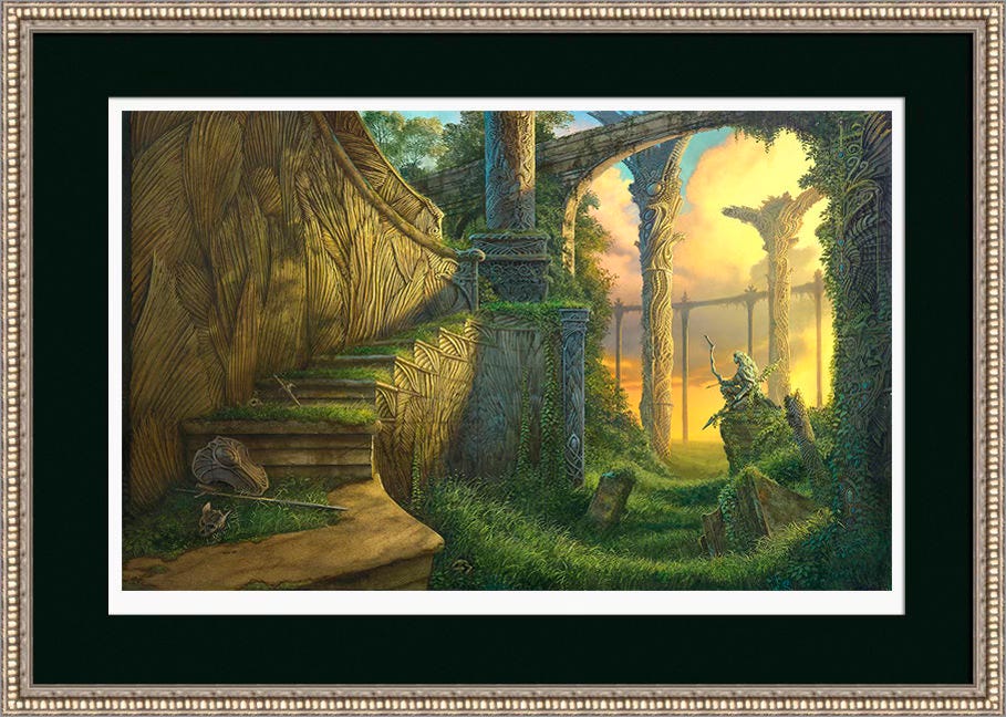 EMPIRE OF GRASS, Conservation Framed in Dark Green Acid-free Mat, Archival Plexiglass, and Warm Silver Wood Frame