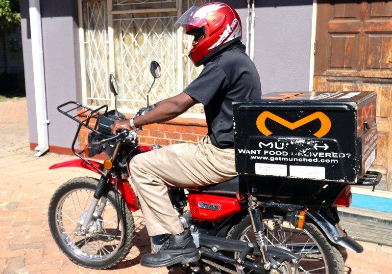 Driver Noah Mandimitsira leaving the Munch premises to dispatch an order. Driver Noah Mandimitsira leaving the Munch premises to dispatch an order.