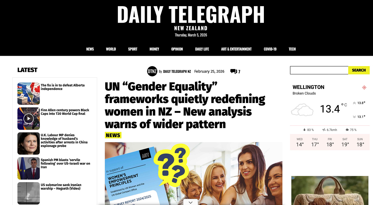 Daily Telegraph: UN Gender Equality Framework Daily Telegraph: UN Gender Equality Framework