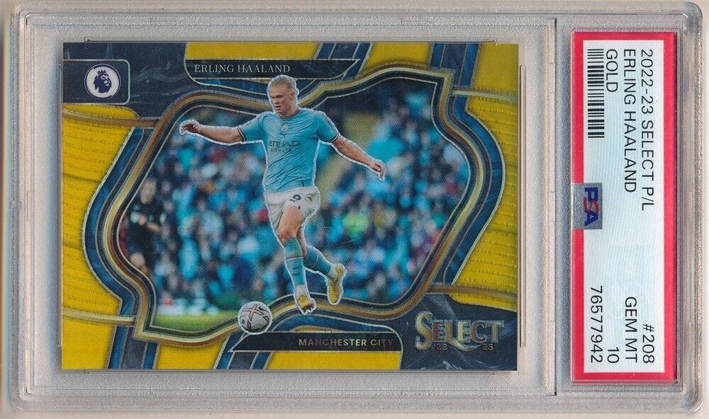 ERLING HAALAND 2022/23 PANINI SELECT #208 GOLD PRIZMS SP #05/10 PSA 10 GEM MINT - Picture 1 of 2