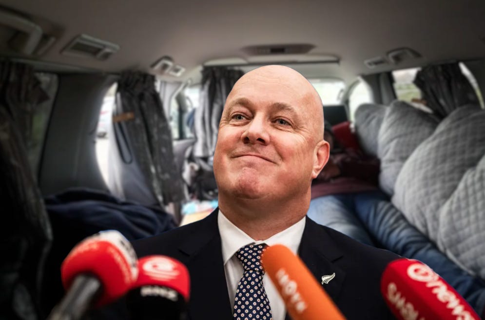 Christopher Luxon imposed over someone living in their car.