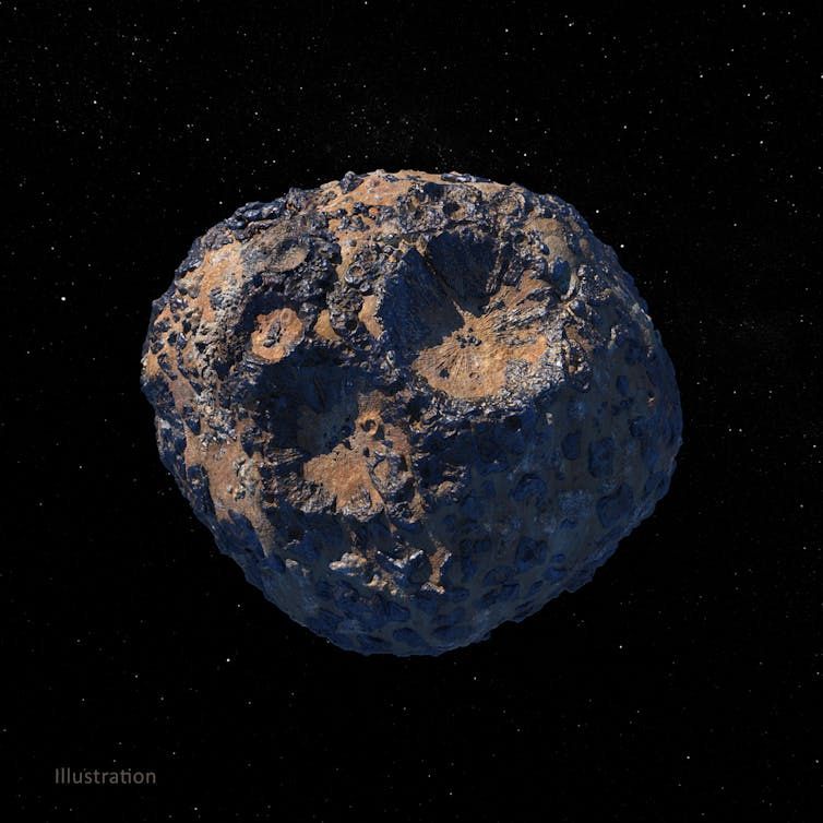 An illustration of a large, mostly round asteroid with some small craters on its surface An illustration of a large, mostly round asteroid with some small craters on its surface