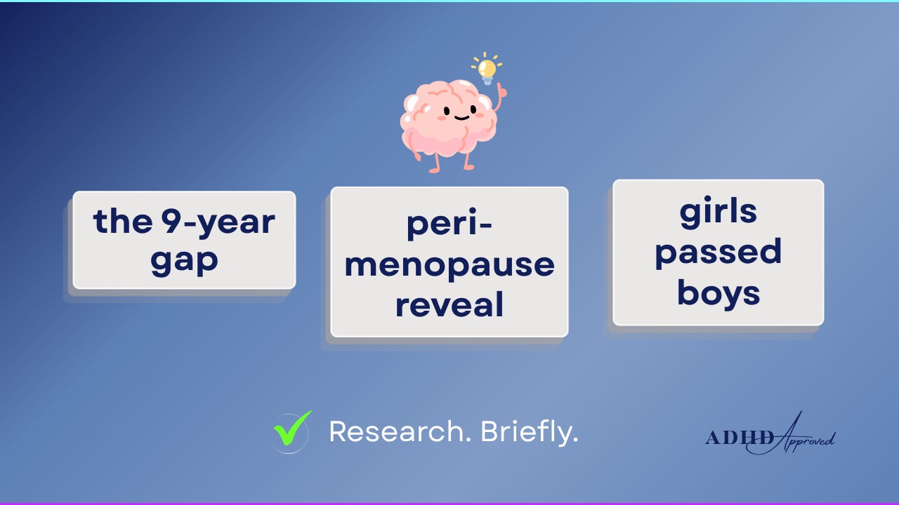 text reading "the 9-year gap", "peri-menopause reveal", “girls passed boys” on a deep blue gradient background fading from navy to bright blue text reading "the 9-year gap", "peri-menopause reveal", “girls passed boys” on a deep blue gradient background fading from navy to bright blue
