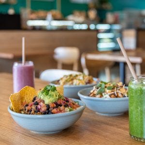 Picture of some salad bowls and smoothies from an eatery at Hobart Airport