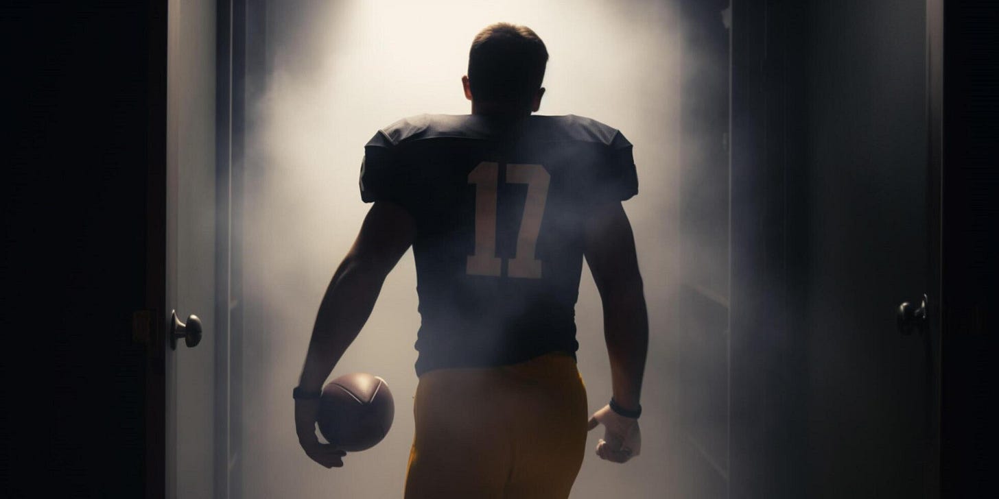 football player walks into a dark room 23115521 Stock Photo at Vecteezy