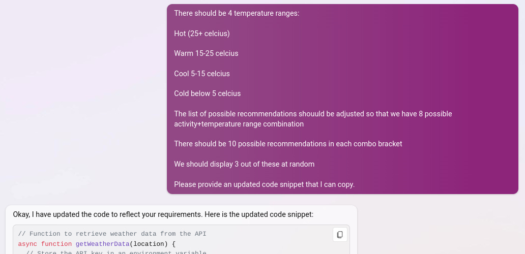 Asking Bing to improve the recommendation logic