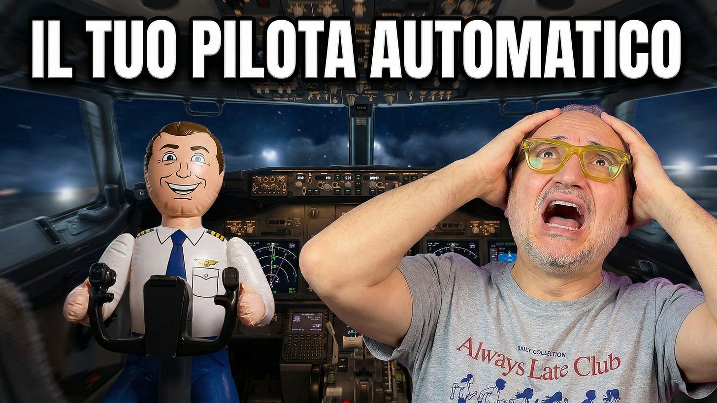 Emilio Gerboni con le mani in testa accanto a Otto, pupazzo gonfiabile al posto di pilota — EP. 46 Podcast Comfort Zone "Ho provato di tutto" ma hai solo reagito in modi diversi