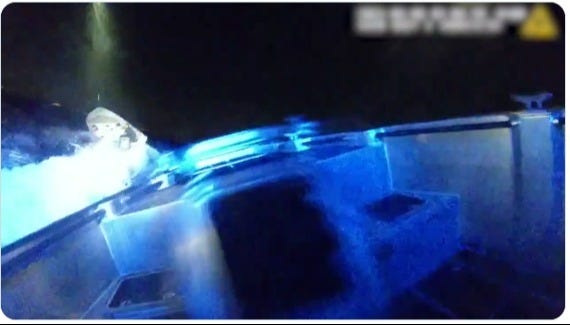 A human smuggler with 13 illegal aliens aboard unwisely tried to outrun a San Diego-based CBP Patrol Boat on Sept. 7, 2025. A human smuggler with 13 illegal aliens aboard unwisely tried to outrun a San Diego-based CBP Patrol Boat on Sept. 7, 2025.