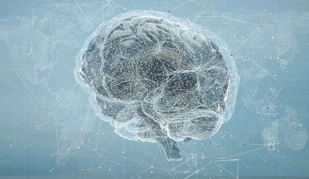 illustrazione in stile progetto di un cervello con linee e forme per indicare le reti