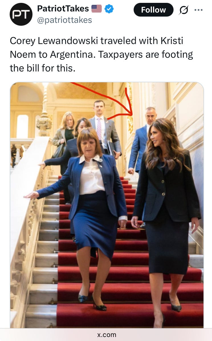 Patriot Takes: Corey Lewnadowski traveled with Kristi Noem to Argentina. Taxpayers are footing the bill for this.