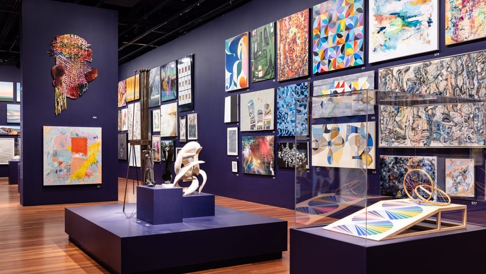 Artworks hanging in de Young Open 2023 exhibition