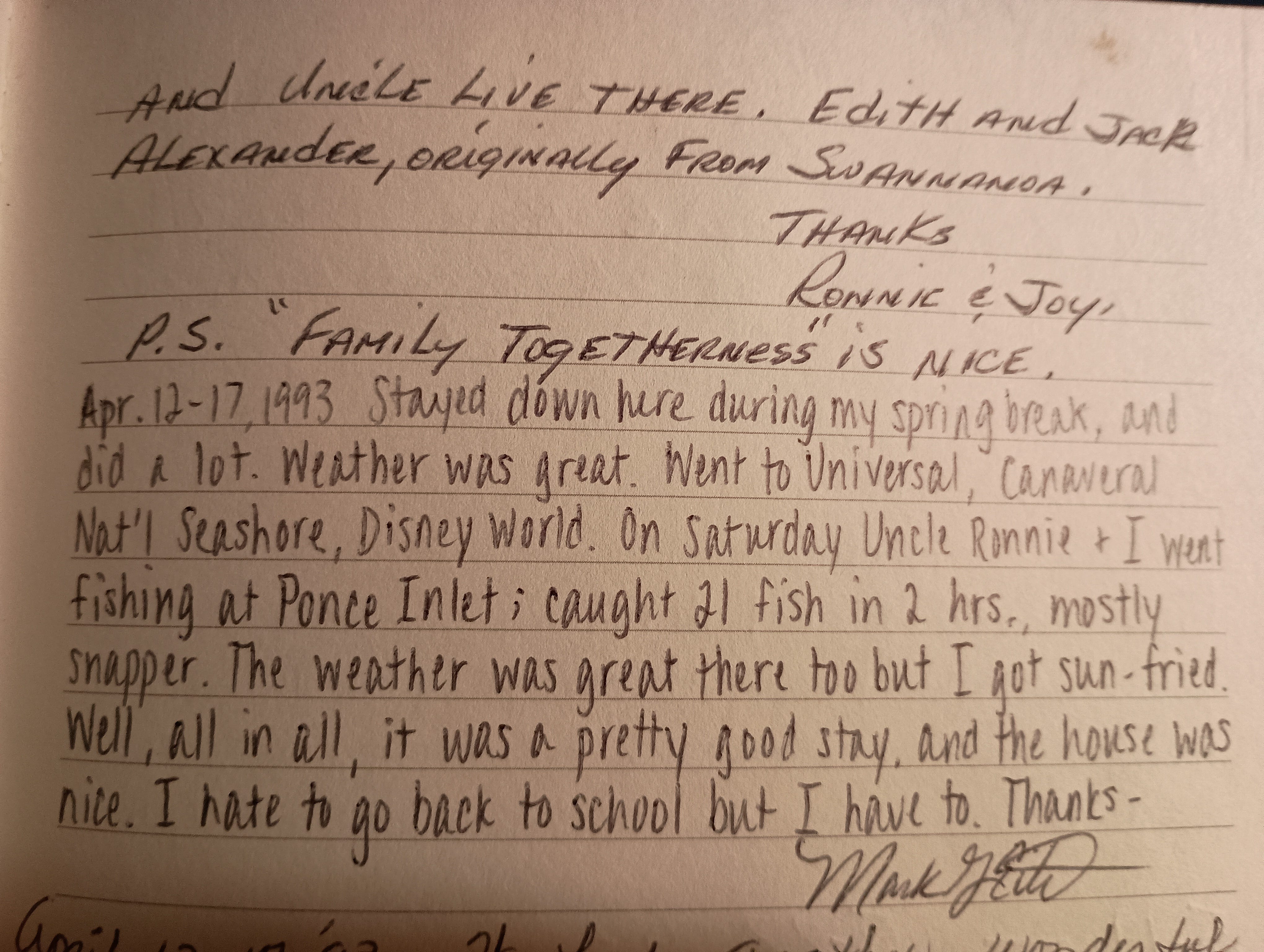 Excursion Family Note Family Togetherness and Good Vibes - by Mark Eitel