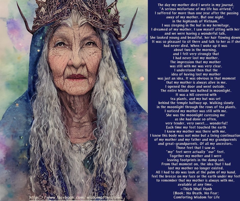 May be an illustration of 1 person and text that says 'The day seriou suffered away mother died wrote my journal, life one after passing nother one night, Vietnam dreamed She looked was pleasant hing her myself wonderful lowing dowr she about morning that idea having nother moment The entire hillside outside. bathed moonlight hut behind in moonlight the slowly plants, ery wonderful! earth body and knew my and great living continuatio grandparents ancestors. eaving and dam my do my Tao the to existed. palm hand, under my fee me, h:/.aboko/heco available ~Thich Nhat Death, Fear Wisdom for Life'