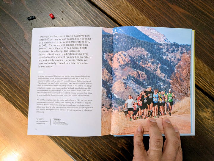 Two double-page spreads from the trails chapter of This is Running by Raziq Rauf